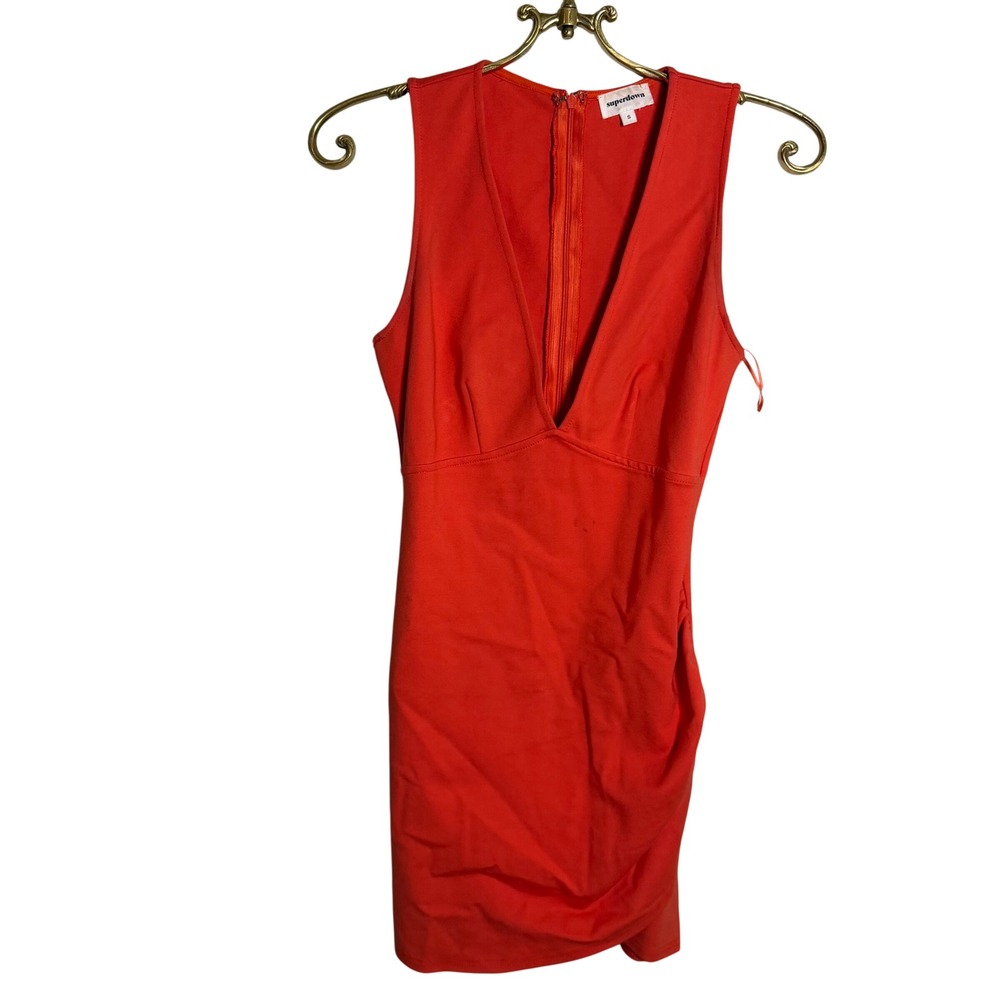 Superdown Womens Red Orange Deep V Neck Ruched Bodycon Mini Dress Size S